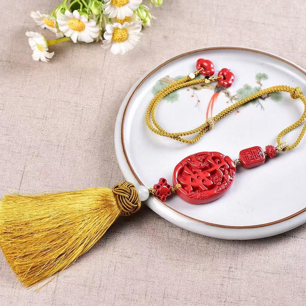 Natural Cinnabar Emperor Sand Car Pendant Cinnabar