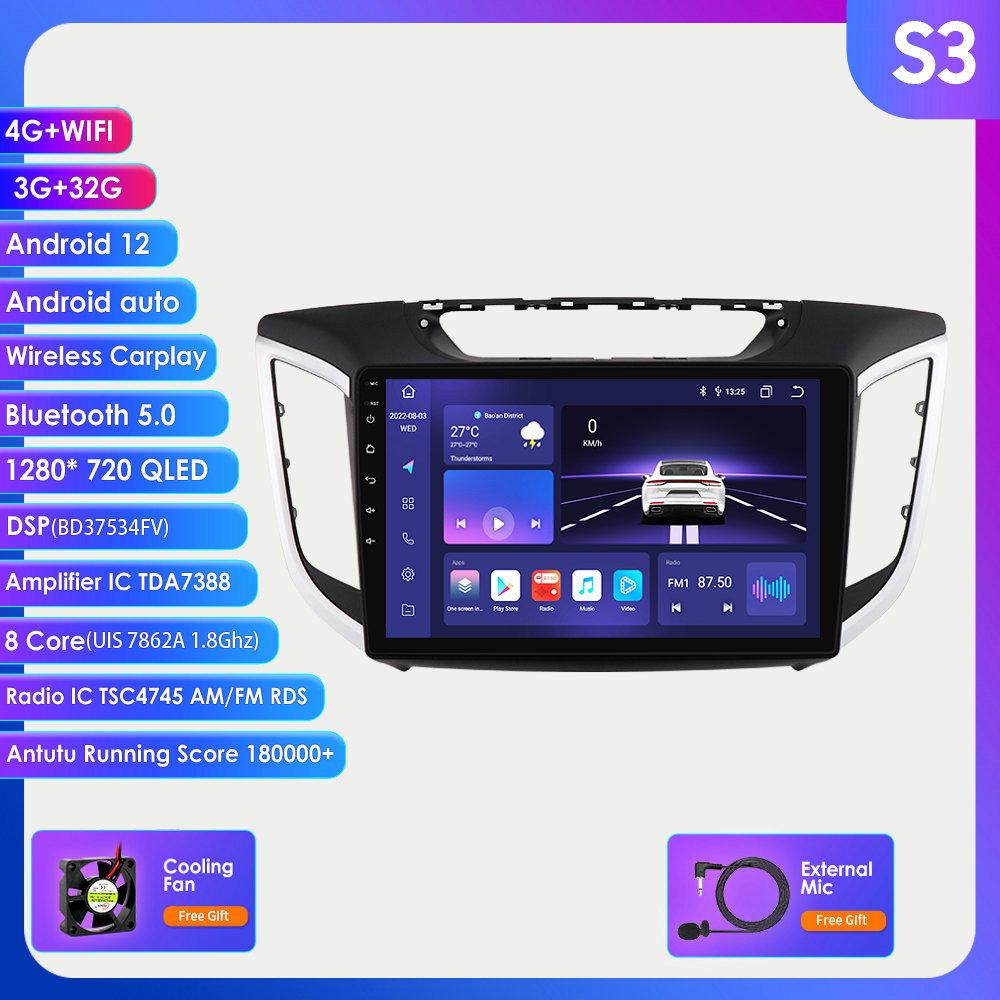 Hizpo 8+128 Android 12 Radio auto pentru Hyundai Creta IX25 2015 2016 2017 2018 2019 Player video multimedia Navigație GPS 2din Carplay 4G SWC Unitate principală