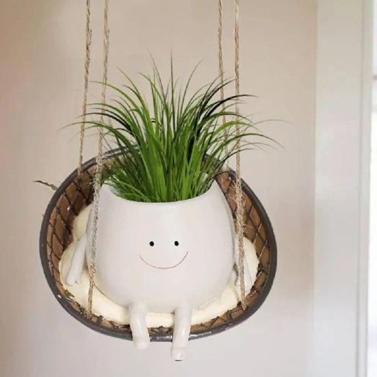 Hängender Blumentopf für Schaukelstühle, bezauberndes Aussehen, UV-beständig, dekorativer Blumentopf mit lächelndem Gesicht für drinnen und draußen