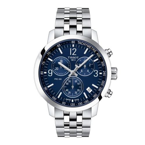 

Tissot PRC 200 Chronograph Watch with Bracelet, Officially Imported, Men s, Blue Dial, Model T1144171104700