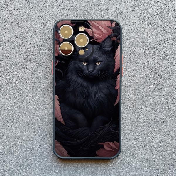 Art Painting Rose Cat Phone Case For iphone 15 14 Plus Pro Max 13 12 Mini 11 Pro MAX XS X XR 8 7 SE 2020 Shockproof Shell Cover