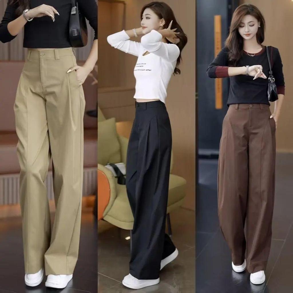 Trendy 2026 Wide-Leg Cargo Pants - High-Waisted, Loose, Slimming, Casual for Spring & Autumn