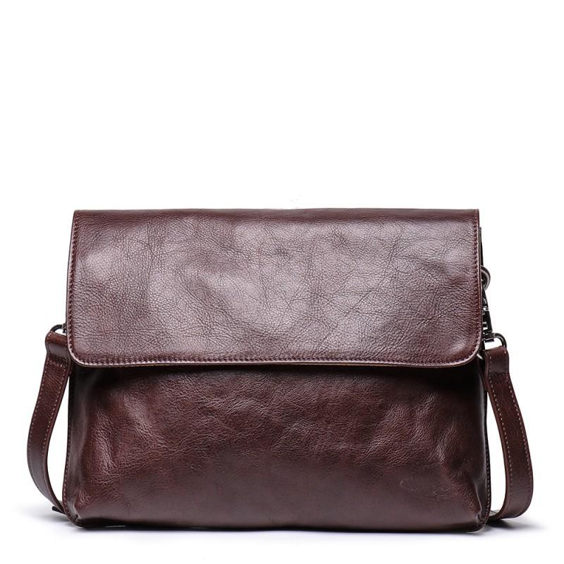 Vegetable Tanned Cowhide Men s Shoulder Bag Hand-painted Women s Handbag Simple Leather IPad глубокая кофе