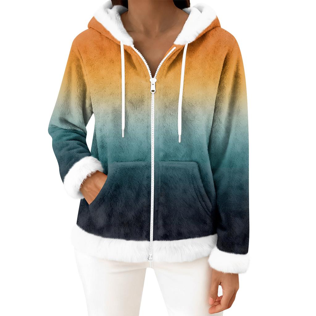 Kvinners avslappede mote langermet fleece hettejakke med glidelås