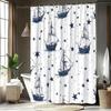 1Pc Nautical Star Pattern Shower Curtain, 70. 8X70. 8 Inches, Polyester Fabric, Bathroom Decor, Includes 12 Hooks