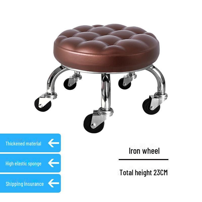 Silent Mobile Beauty Stool with Universal Wheels - Multifunctional, Low-Profile, Round Design for Home or Studio Use.