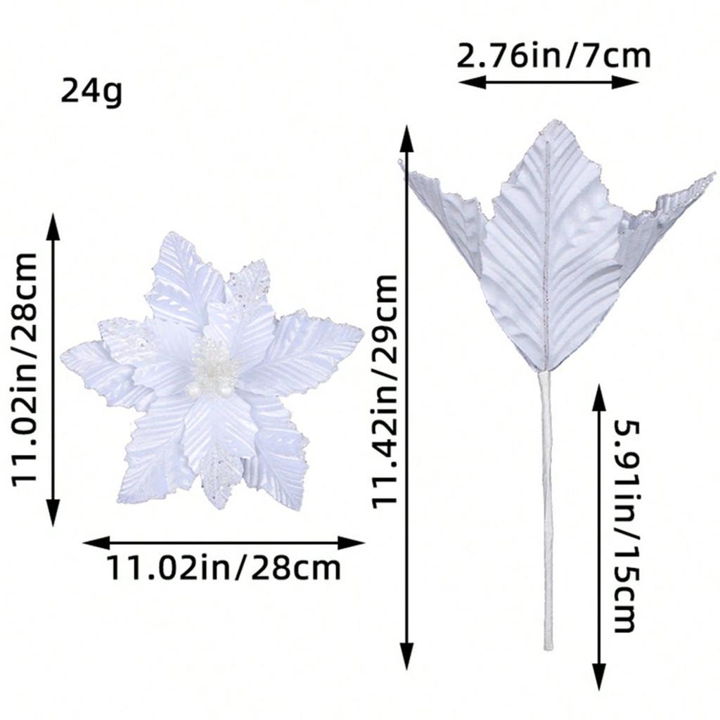 Weihnachtsblumendekoration Große künstliche Poinsettie mit Stiel für Weihnachtsbaum, Vase, Girlande