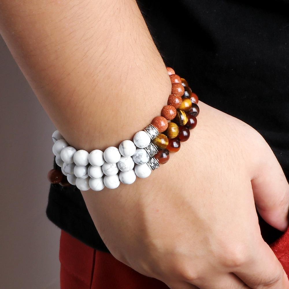 Volcanic Rock & White Turquoise Snowflake Bracelet Set