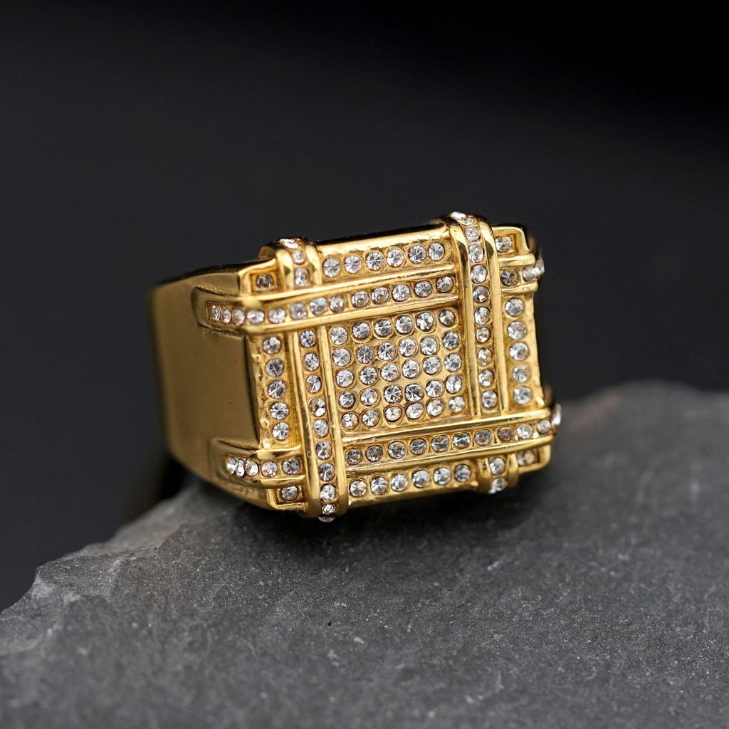 Stainless Steel Hip Hop Luxury Zircon Bling Iced Out Gold Silver Color Ring for Men Women Couple Boyfriends Gift Fashion Jewelry