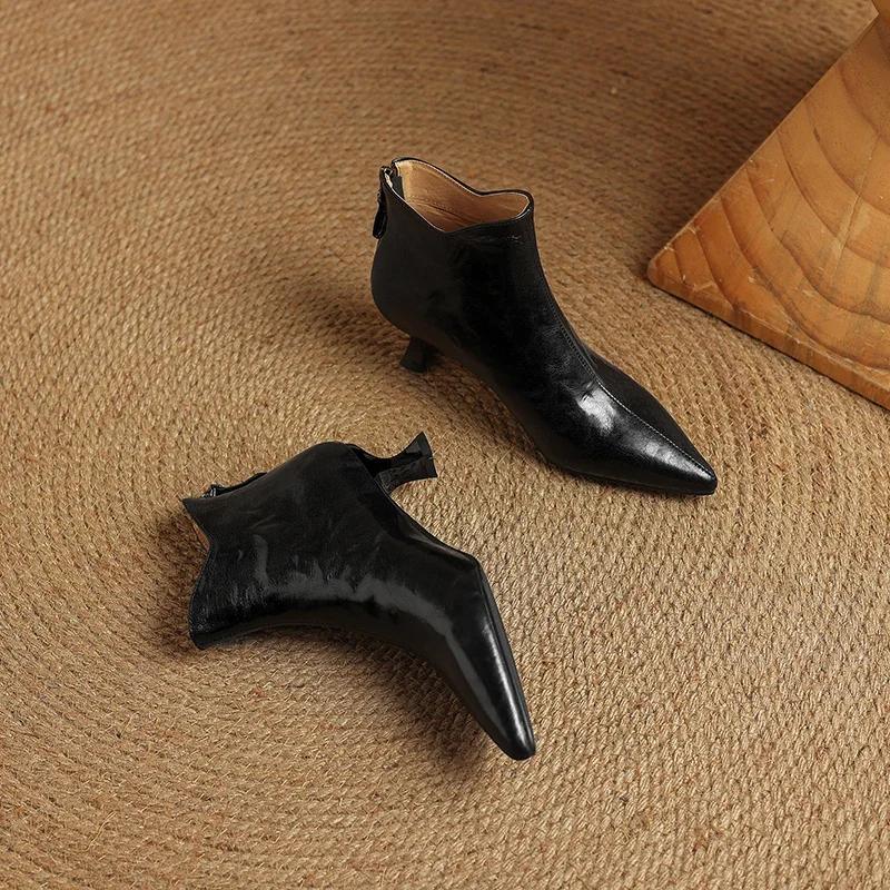 Fashion 2025 Spring Vintage Pointed Toe Women Ankle Boots Fashion Thick Heel Shoes Concise Short Botas De Mujer