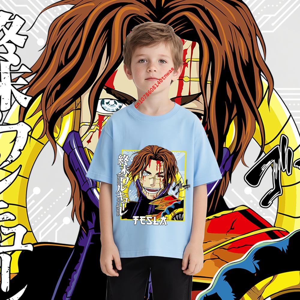 Record of Ragnarok Tesla Anime Print Kids T Shirt 100 Cotton Boys Girls Casual Short Sleeve Tee Childrens Cartoon Graphic Tops