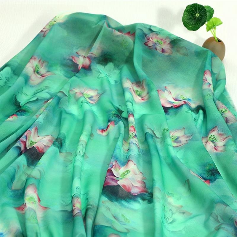 100x150cm 30D Printed Chiffon Ink Chinese Style Fabric Transparent for Sewing Skirt Gauze Scarf Clothing Fabric