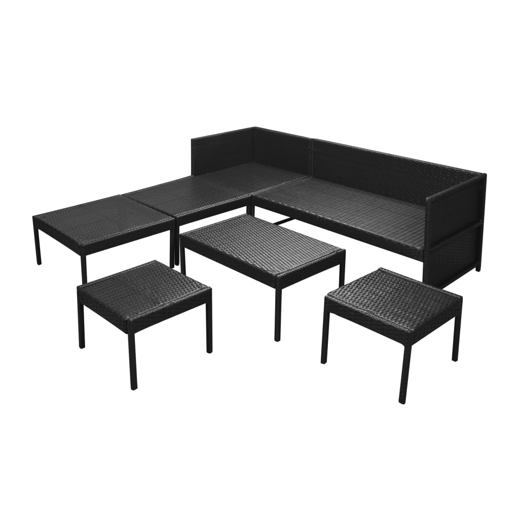 6 Piece Garden Lounge Set with Cushions Poly Rattan Black