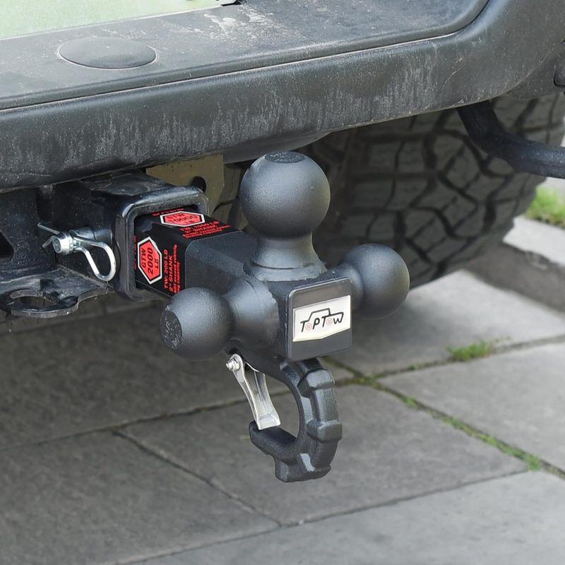 Tri-Ball Hitch with Tow Hook, Matte Black Finish, Fits 2-inch Receiver for Trailers and Towing