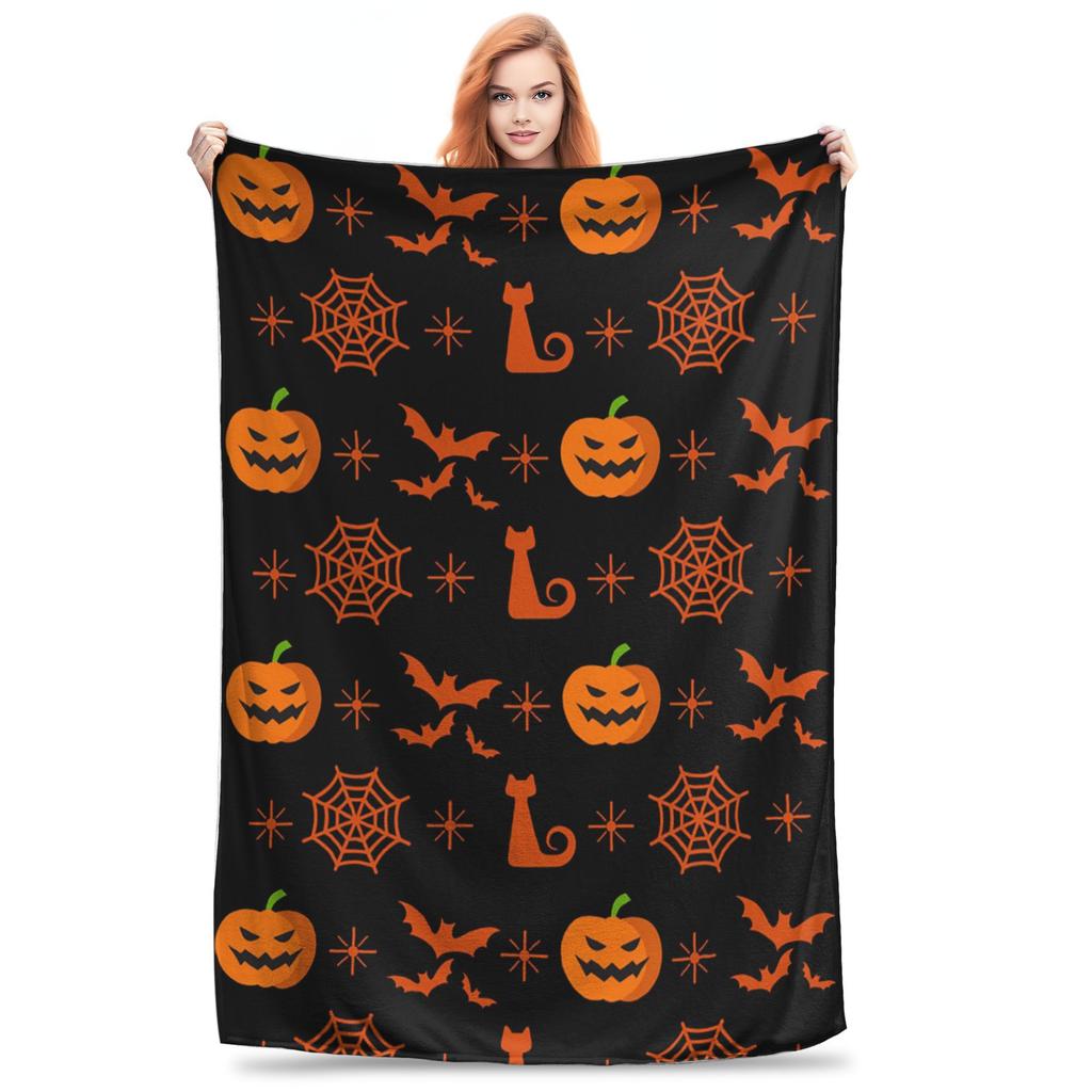 Halloween pumpkin ghosts and black cats Blankets Multi-function Flannel Sofa Throw Blanket for Couch Bedding Travel Throws Quilt