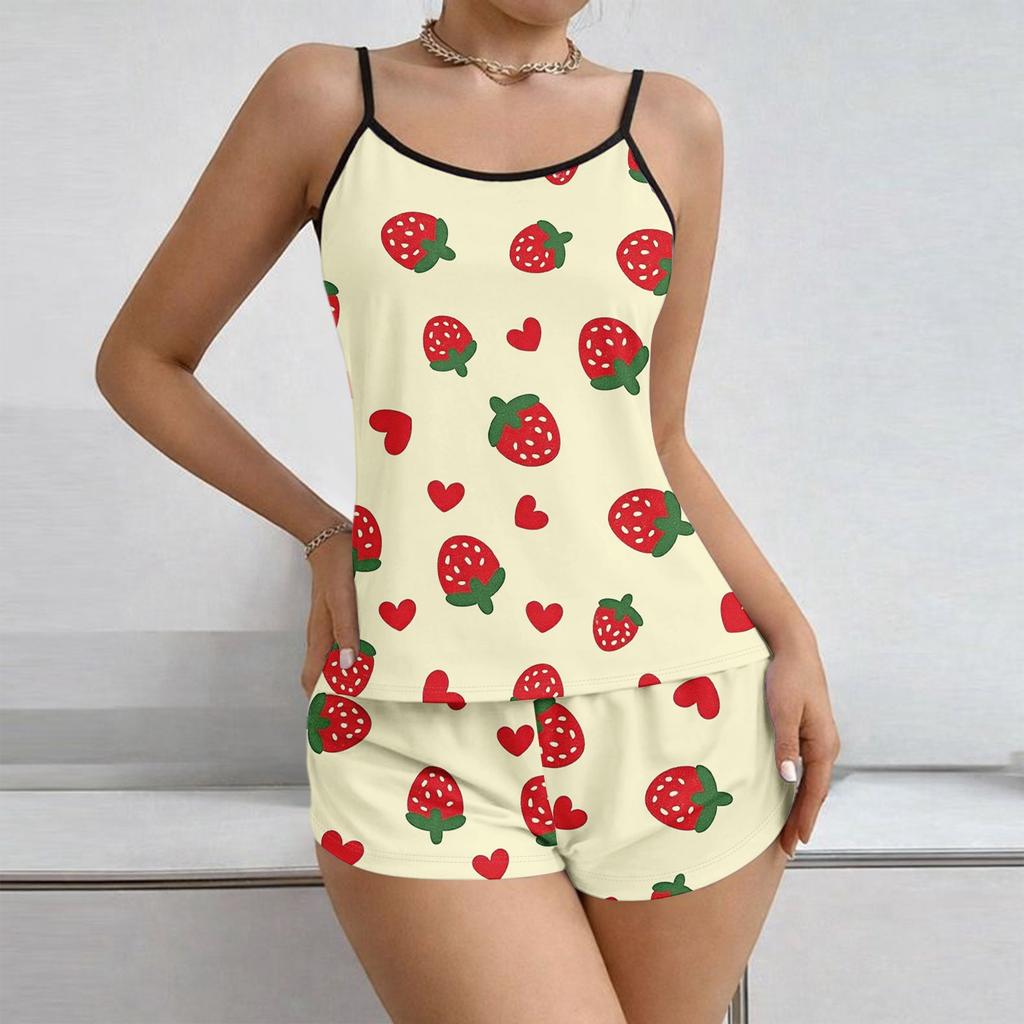 Weiches 2-teiliges Pyjama-Set für Damen, ärmellose Shorts, Loungewear-Sets, Pyjamas, Nachtwäsche
