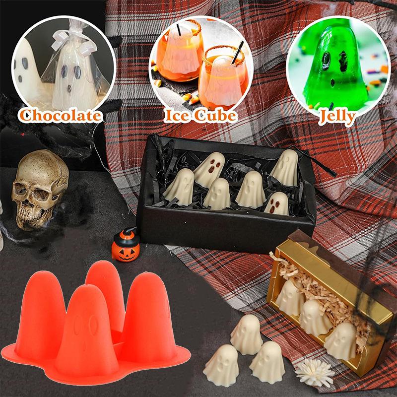 4-Grid Ghost Chocolate Ice Mold Ghost Chocolate Candy Mold Halloween Ghost Silicone Casting Mold Reusable Making Ice Mould