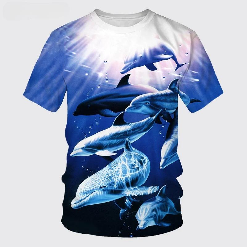 Men Fashion Animal Dolphin 3D Printed T-shirts Summer Funny Short Sleeve Hip Hop Tops