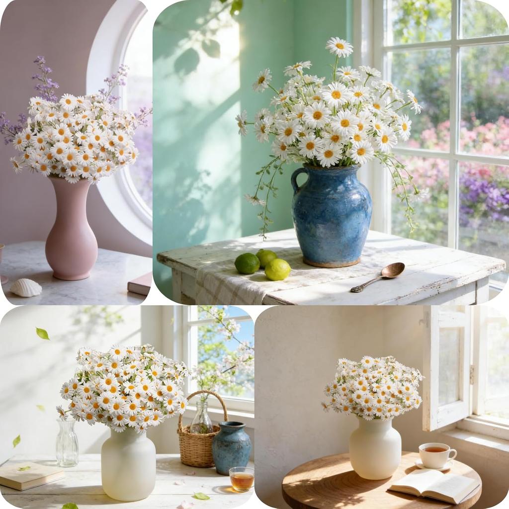 Artificial Daisy Flowers, White Silk Gerbera Daisies, Fake Wildflowers with Bendable Stems for Wedding Home Indoor Outdoor Decor