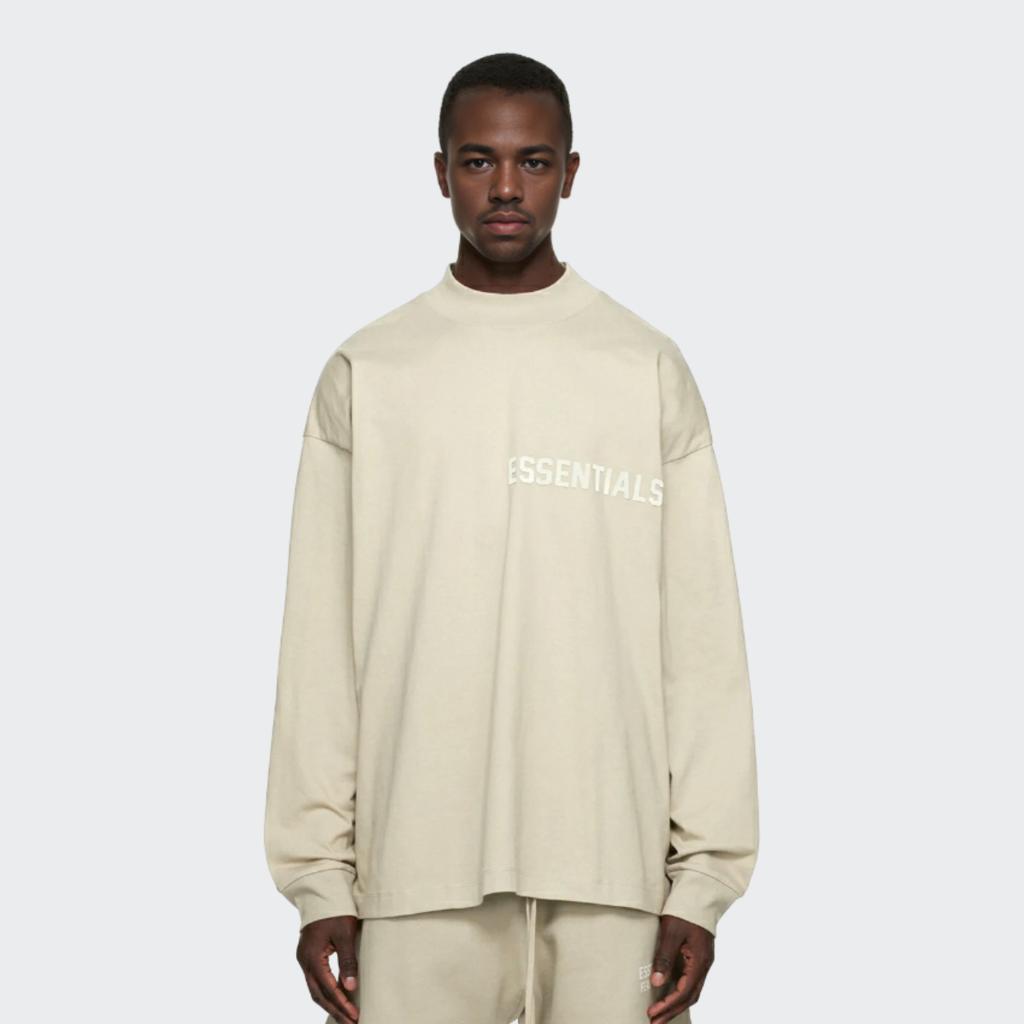 Fear of God Essentials Essentials Long Sleeve Tee with Front Logo Ribbed Crew Neck - SS23 Collection Men Tops Seal-Grey FOG-SS23-075
