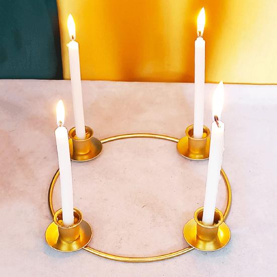 Yousheng Advent Wreath Candle Holder Christmas Candle Ring Stand for 4/5 Taper Candles Gold Metal Advent Wreath Ring for Christmas Holiday Home Party