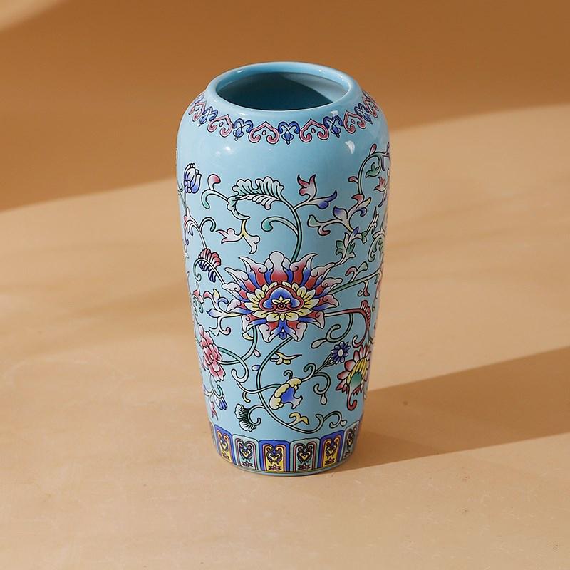 Small Ceramic Vase for  Handmade Elegant Vintage Chinese Painting  Enamel Glazed Porcelain Decorative Vases for Office Home