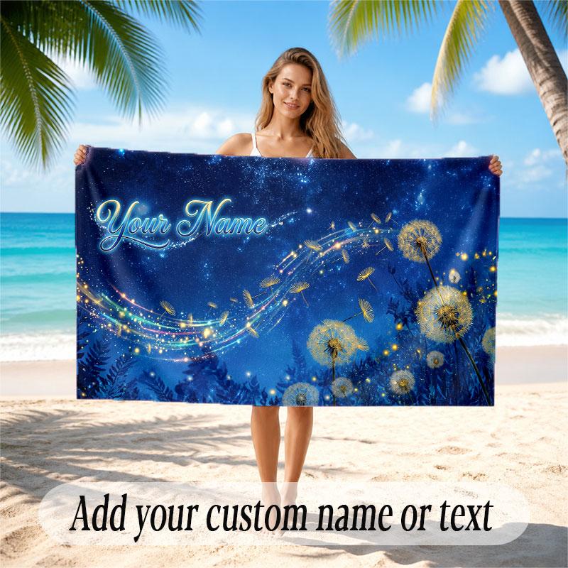Space Cosmic Theme Soft Beach Towel Personalized Custom Name Text Towel Portable for Beach Pool Travel
