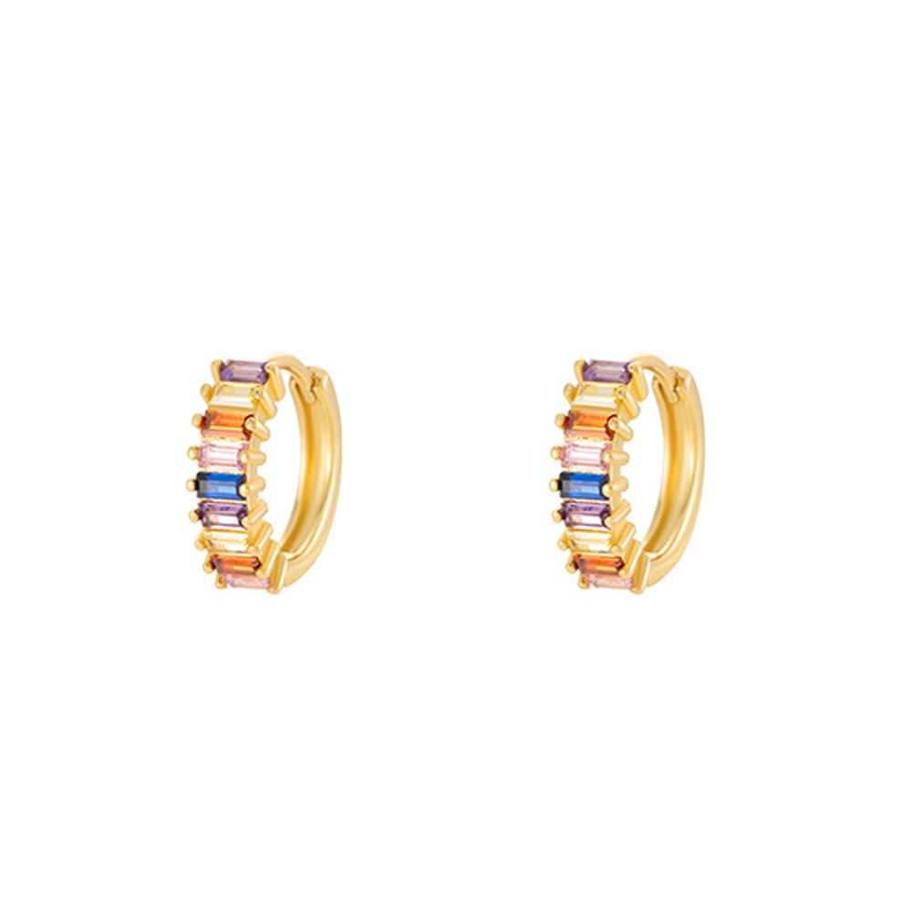 Colorful Crystal Earrings For Women Rainbow Zirconia Hoop Stud Rhinestone Ear Accessory