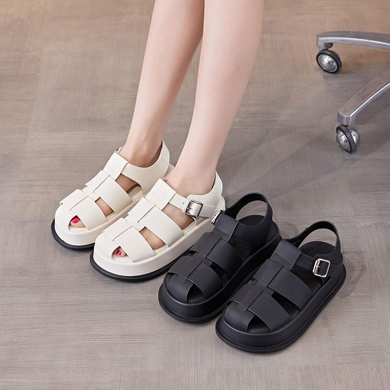 Summer New Women's Leather Bag Head Sandals Women's Casual Platform Pig Cage Shoes Woven Fashion Women