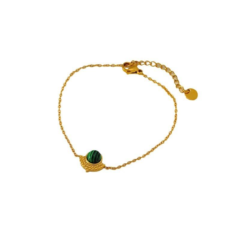 French retro natural stone series turquoise pendant bracelet girl personality high sense gold-plated stainless steel necklace