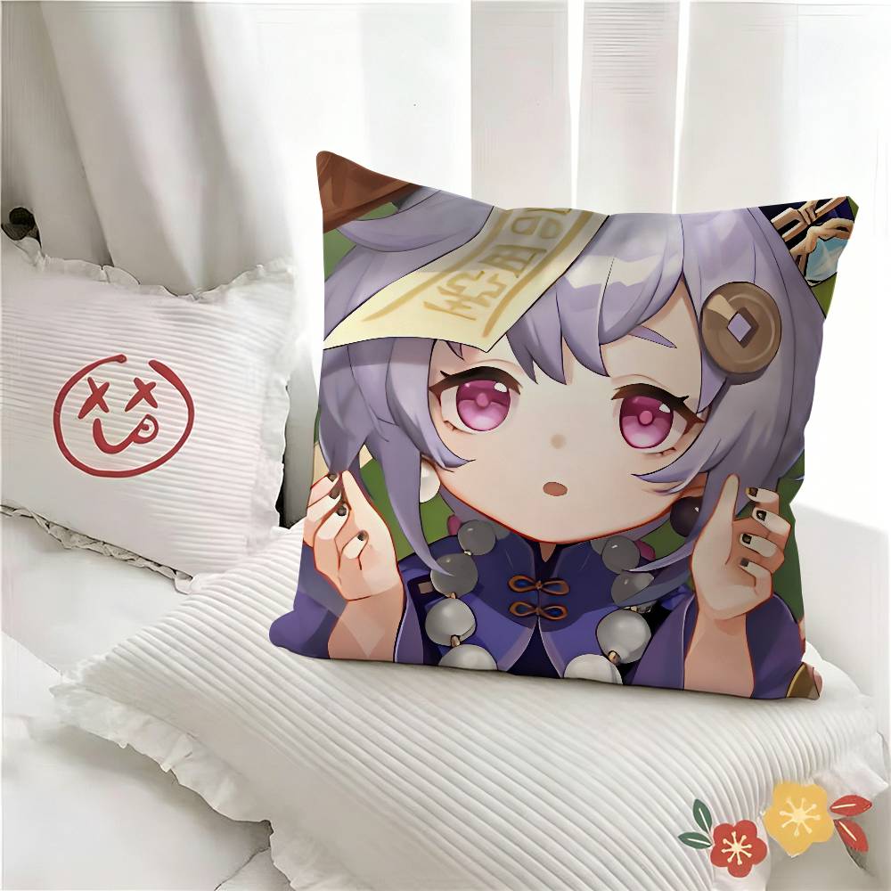 Pc Qiqi Cute Genshin Impact Pillow Case Fashion Square Pillowcase Bedroom Sofa Room Ins Decoration Leisure