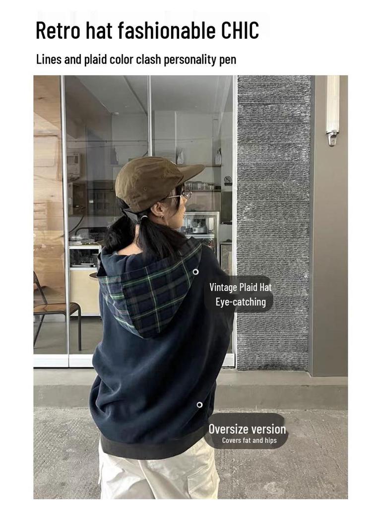 Damen Kapuzen-Zweiteiler Sweatshirt-Jacke im amerikanischen Stil, Neue Kollektion 2025, Kurzer Reißverschluss Langarm, Koreanischer Lazy Chic, Frühher Herbst.