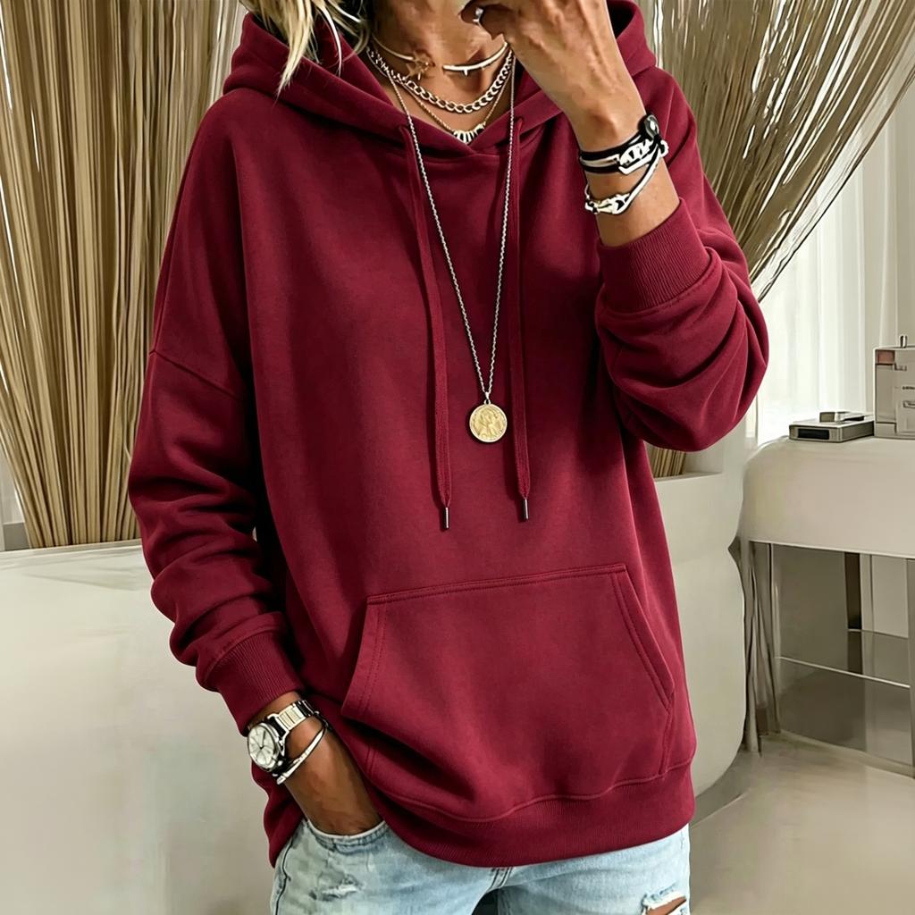 Women's Casual Color Loose Fit Long Sleeve Hoodie Pullover Top