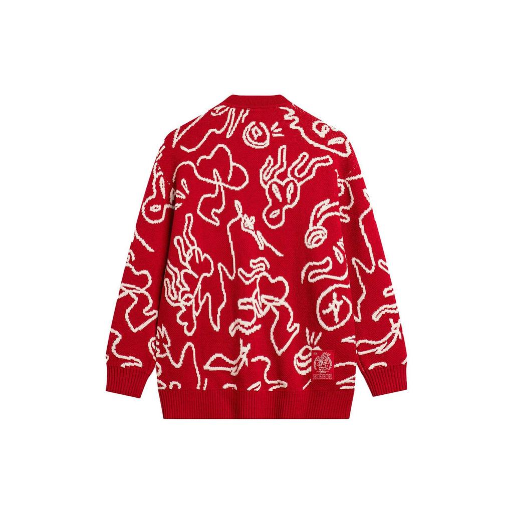 Li-Ning Unisex Sport Fashion Series V-Neck Cardigan Knit Sweater Red AMBU245-1