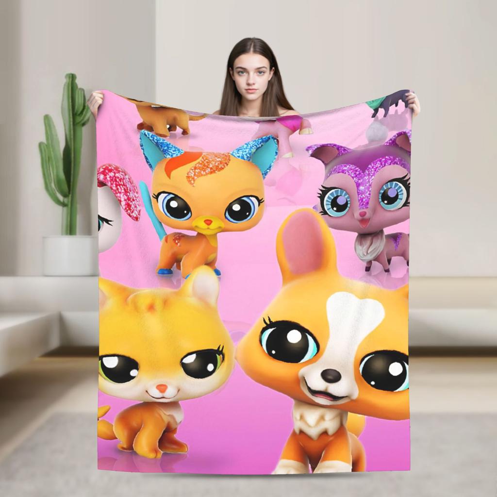 Warm Soft Blanket Camping Littlest Pet Shop Throw Blanket  Flannel Bedspread For Outdoor Novelty Sofa Bed Cover