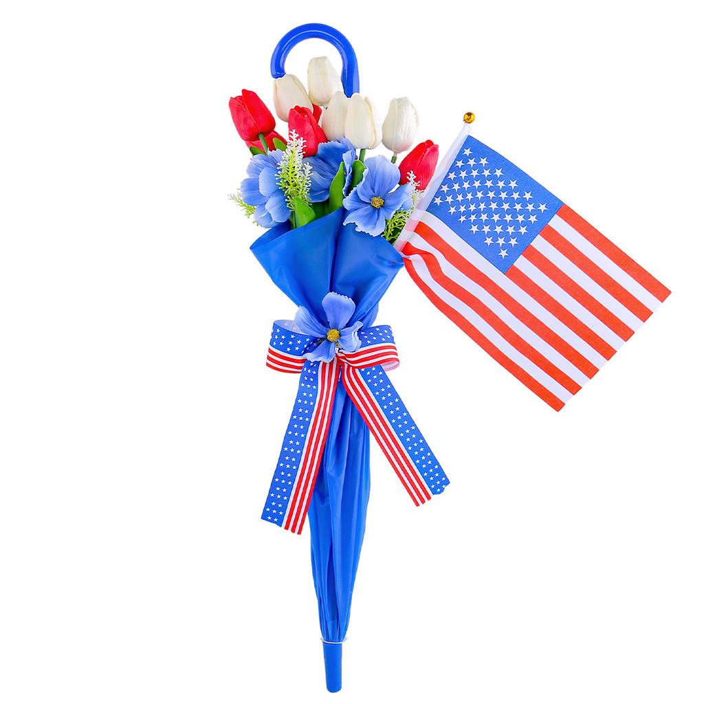 Independence Tulip Day Umbrella Wall Hanging Festive Decor With Red Flag White