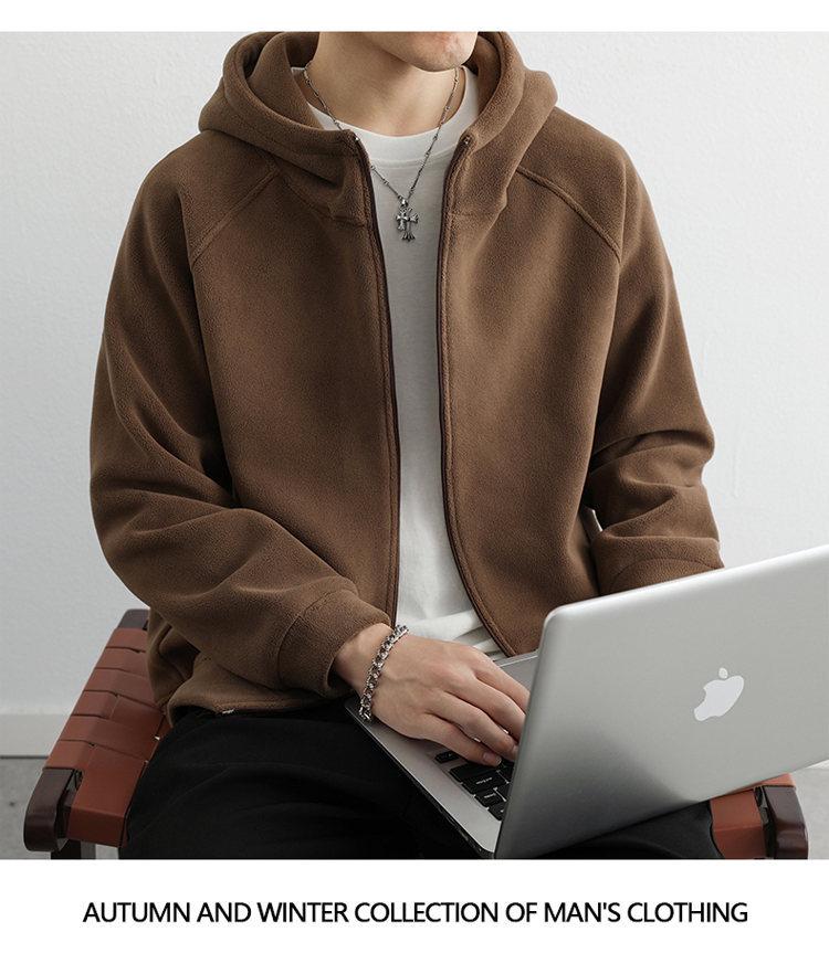 Men's Double-Sided Coral Fleece Hooded Jacket - Autumn/Winter 2025 Style, Thickened and Warm for Outdoor Casual Wear