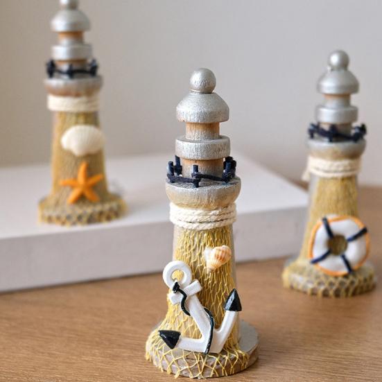 Yousheng Rustic Wood Lighthouse Figurine, Nautical Lighthouse Ocean Beach Sculpture, Handcrafted Coastal Tabletop Centerpiece for Mantel Bookshelf