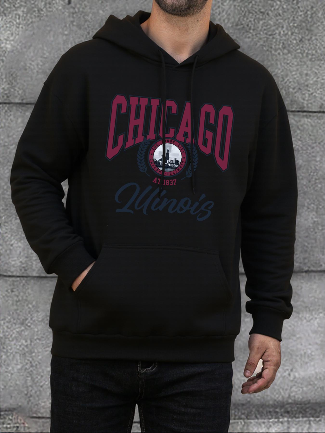 

Chicago Illinois Printing Male Hoodie Fleece Oversize Sweatshirt Street Warm Pullover Autumn Casual Fashion Clothing Man 2XL