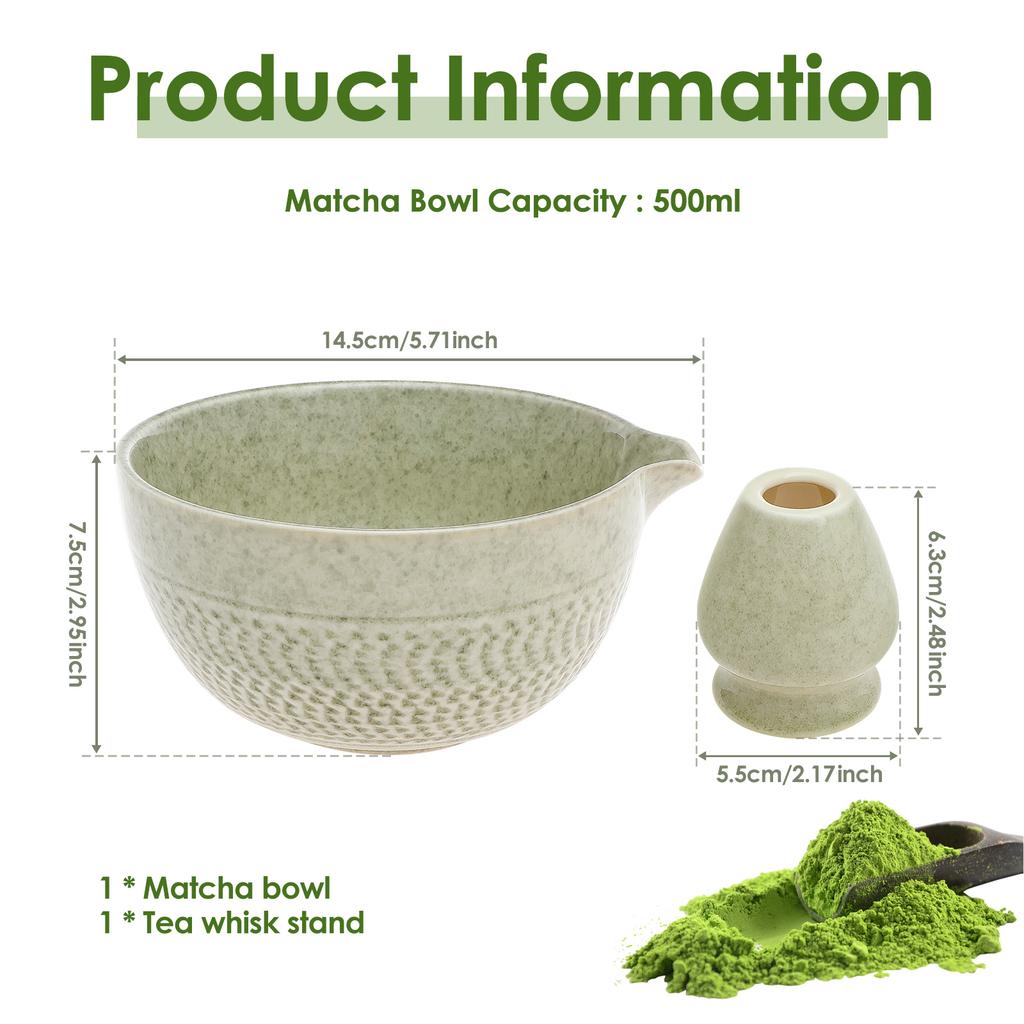 Ceramic Japanese Style Matcha Bowl Whisk Holder Temperature Resistant Braid Textured Matcha Tea Bowl Set With Spout for Trip