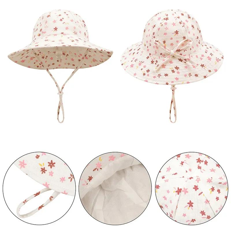 Adjustable Baby Summer Hat Muslin Children Panama Cap for Girls Boys 100% Cotton Kids Bucket Hat Outdoor Beach Infant Cap 1-3Y