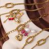 Personalized Natural Stone Pearl Love Hollow Bracelet Versatile Oil Drop Red Pepper Stainless Steel Croissant Bracelet