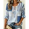 Women's Multicolor Patchwork Striped Print Tie Neck Blouse, Casual Loose Tops for Spring Summer Daily Wear & Vacation Occasions