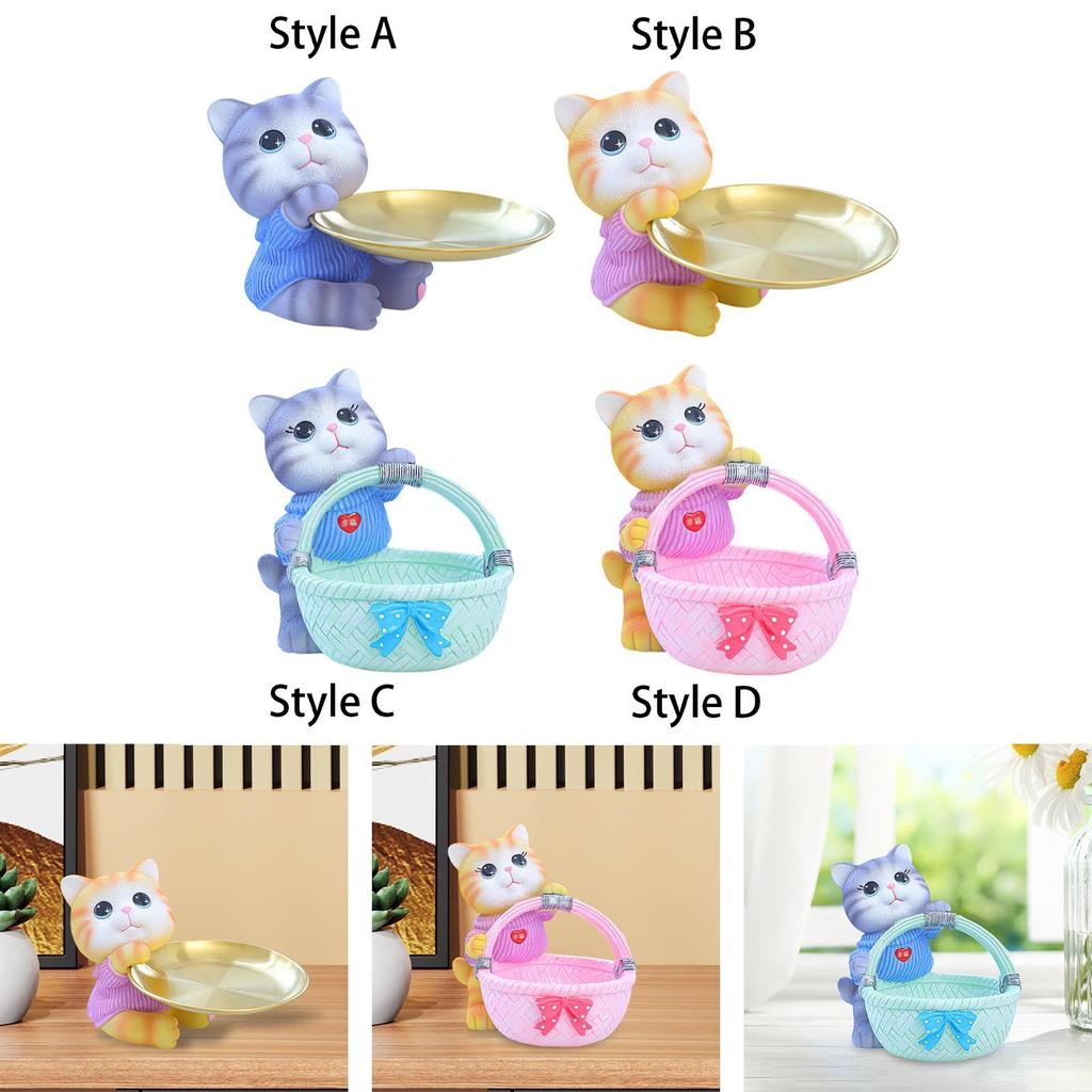 Cat Tray Home Decor Creative Candy Dish Cat Sculpture Multifunctional Cat Figure for Bedroom Cabinet Living Room Office Candy