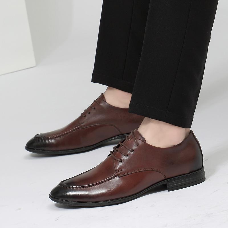 Men's Shoes Autumn Dress Leather Shoes Men's Pointed Cowhide Lace-up Breathable Men's Loafers Business Casual Shoes Men's
