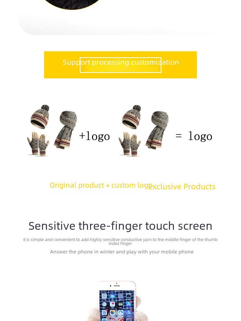 Winterstil: Europäischer und Amerikanischer Strickschal, Warmes Wollmützen- & Handschuhset