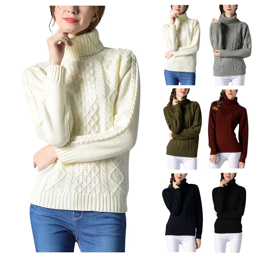 Women's Solid Color Turtleneck Sweater Long Sleeve Twisted Flower Base Sweater