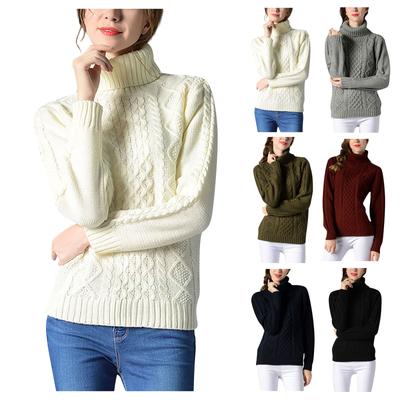 Women's Solid Color Turtleneck Sweater Long Sleeve Twisted Flower Base Sweater