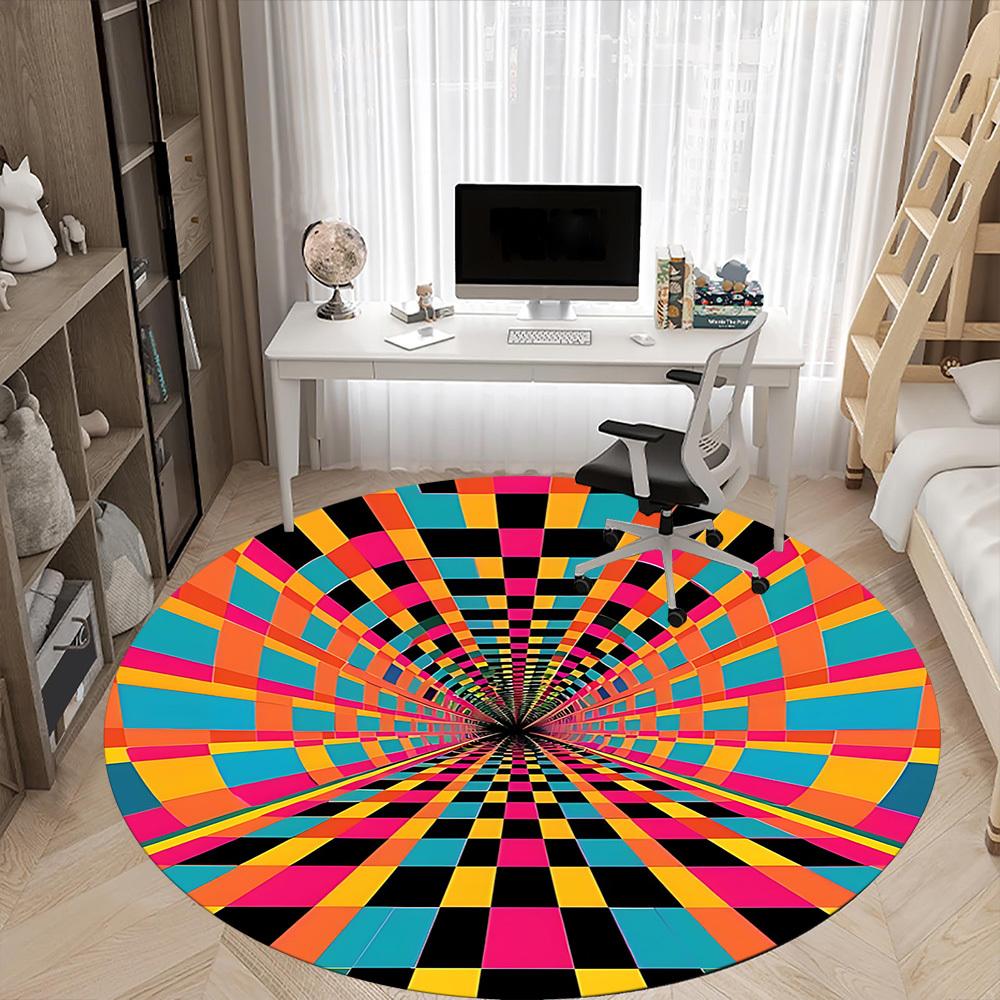 1pc Vortex Tunnel Office Round Area Rug, Mat Suitable ForOffice, Under Office Chairs Bedroom Living Room Home Decor, Room Deco