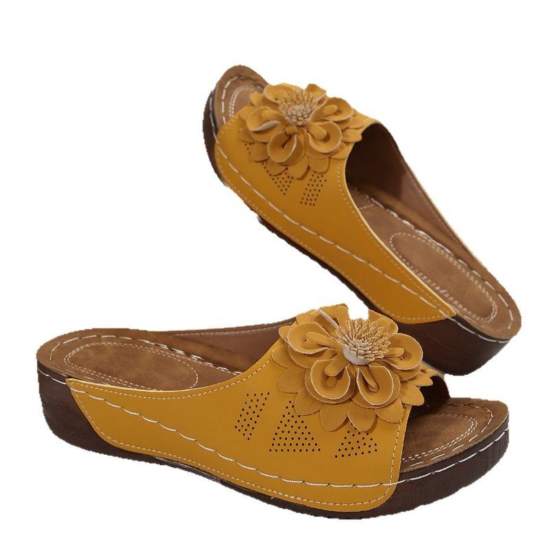 Women's Floral Cut-Out Platform Sandals, Open Toe Wedge Beach Slides, Plus Size Summer Casual Shoes